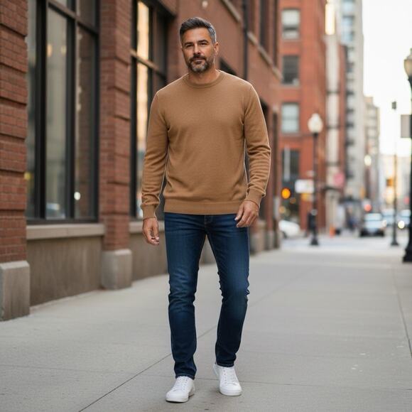 The Common's Men's 100% Cashmere Sweater Brown Camel Crewneck Size XXL - Picture 1 of 7